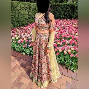 Divya Kanakia pastel green Dupion silk embroidered lehenga set (worn once!)